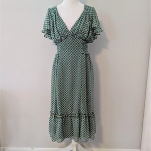 Green Floral Wrap Midi Dress